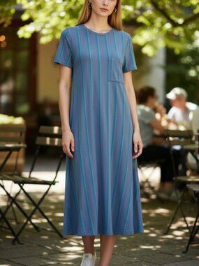 LuLaRoe CARLY High Low Dress Pockets Gray and Teal Short Sleeve Womens Size M
